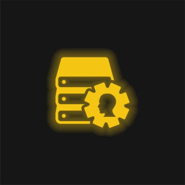 Çarklı Kitaplar Yığını ve Erkek Yan Görünümü Görünümü Görüntü Sarı Parlak Neon simgesi