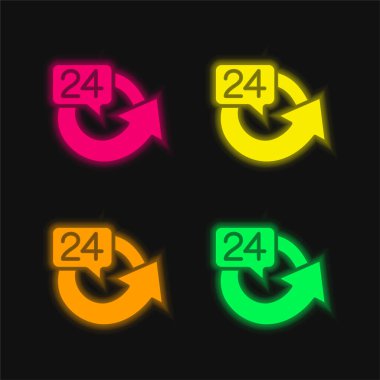24 Saat Parlayan neon vektör simgesi