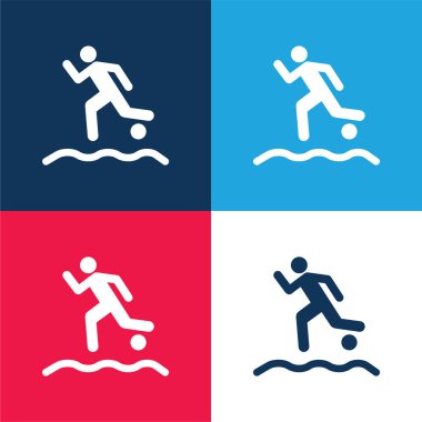 Beach Soccer Player Running With The Ball On The Sand blue and red four color minimal icon set clipart