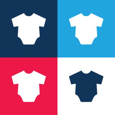 Bebek kıyafetleri mavi ve kırmızı dört renk minimal simge seti