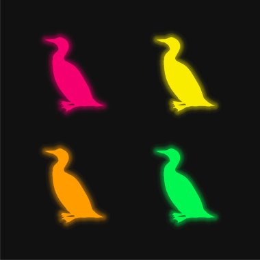 Kuş Balıkçıl Şekli dört renkli neon vektör simgesi