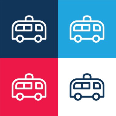 Ambulans mavi ve kırmızı dört renk minimal simgesi seti