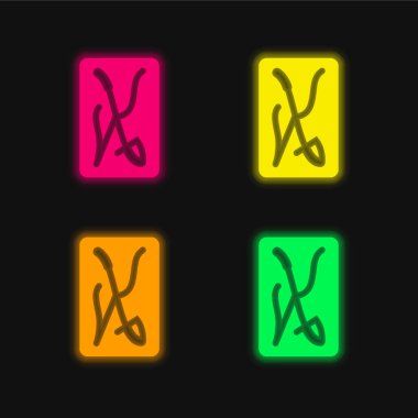 Kılıçların Ası dört renk parlayan neon vektör simgesi