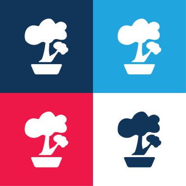 Bonsai blue and red four color minimal icon set clipart