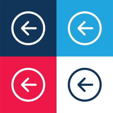 Arka Sol Ok Dairesel Düğme Dış Hattı mavi ve kırmızı dört renk minimal simgesi