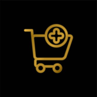 Cart altın kaplama metalik simge veya logo vektörüne ekle
