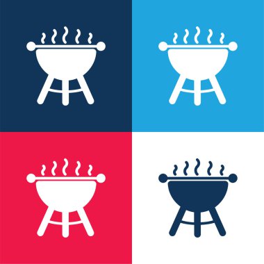 Barbekü mavi ve kırmızı dört renk minimal simge kümesi
