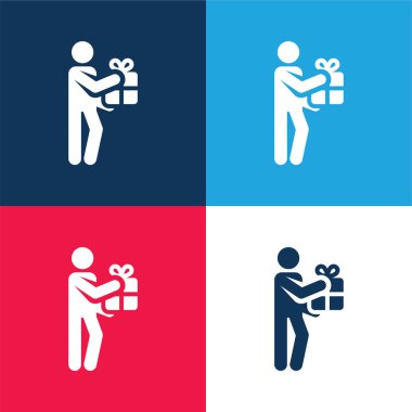 Doğum günü mavi ve kırmızı dört renk minimal simge kümesi