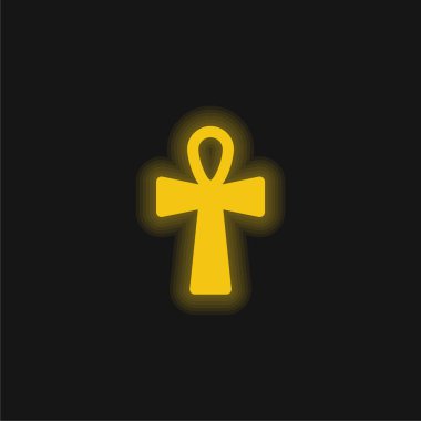 Ankh Haçı sarı parlak neon simgesi