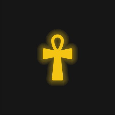 Ankh Cross yellow glowing neon icon