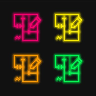 Dört renkli parlak neon vektör simgesi