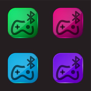 Bluetooth four color glass button icon clipart