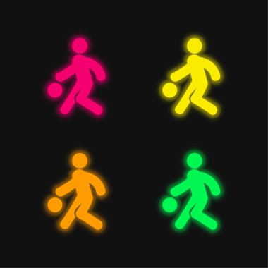 Basketbol oyuncusu dört renk parlayan neon vektör simgesi