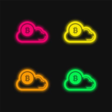 Bulutta parlayan dört renkli neon vektör simgesi