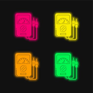 Ammetre dört renk parlayan neon vektör simgesi