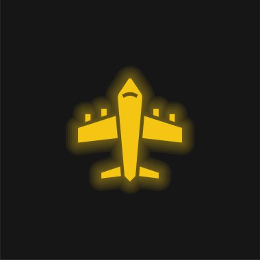 Uçak sarı parlayan neon simgesi