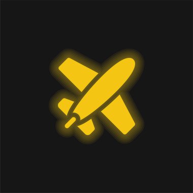 Uçak sarı parlayan neon simgesi