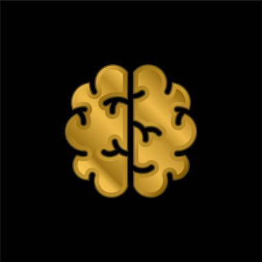 Brain gold plated metalic icon or logo vector clipart