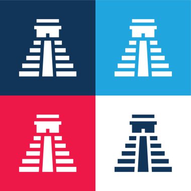 Aztek Piramidi mavi ve kırmızı en küçük simge kümesi