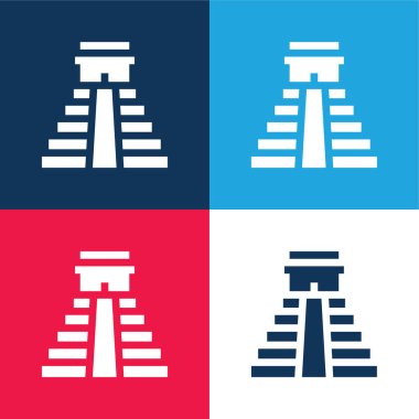 Aztec Pyramid blue and red four color minimal icon set clipart
