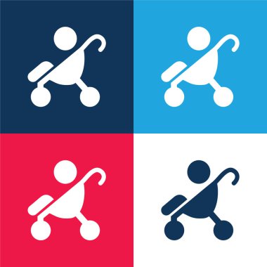 Bebek Arabası Tarafında Görünüm Silueti Mavi ve Kırmızı Dört Renk Simgesi