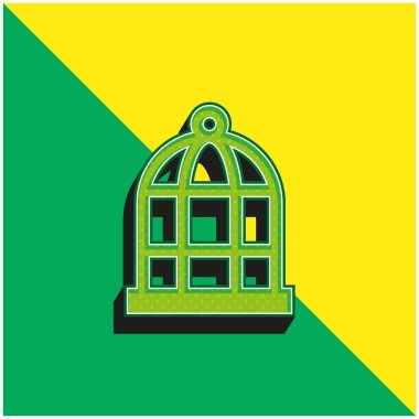 Kuş Kafesi Yeşil ve Sarı 3D vektör simgesi logosu