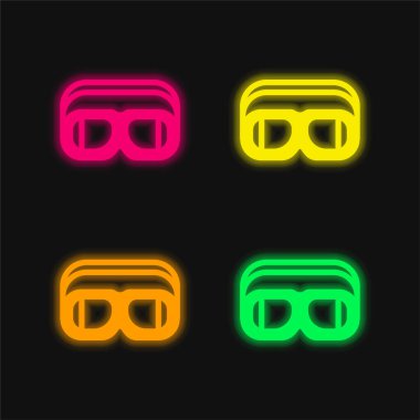 Aeroplane Pilot Glasses four color glowing neon vector icon clipart