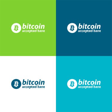 Bitcoin Kabul Edildi Burada Logo Düz 4 renk minimal simgesi seti