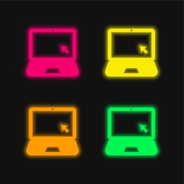 Siyah Laptop dört renkli parlayan neon vektör simgesi