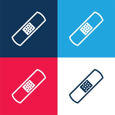 Yara bandı ana hatları mavi ve kırmızı dört renk minimal simgesi seti