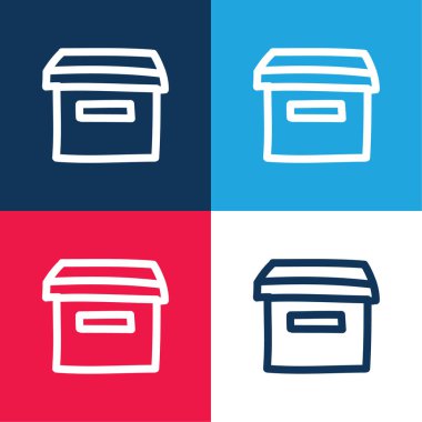 Arşiv El Çizim Kutusu Sembolü Mavi ve Kırmızı Dört Renk Minimum Simgesi