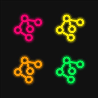 Atomik Yapı Çemberlerden ve Çizgilerden Yapılandırılmış Dört Renkli Parlayan neon vektör simgesi