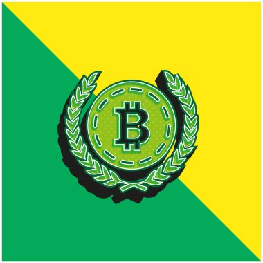 Bitcoin with Olive Leaves at both side Green ve yellow 3d vektör logosu