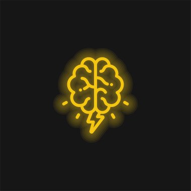 Brain yellow glowing neon icon clipart