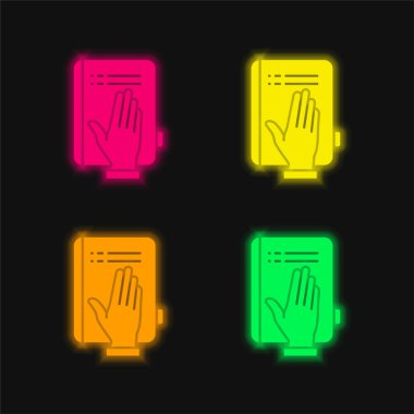 Kitap dört renk parlayan neon vektör simgesi