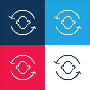 Bir Baş Silueti Etrafındaki Oklar Mavi ve Kırmızı 4 renk minimal simgesi