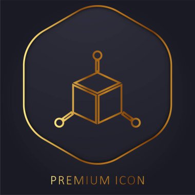 3D küp altın çizgi prim logosu veya simgesi