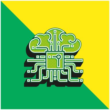 Beyin Yeşili ve Sarı Modern 3D vektör simgesi logosu