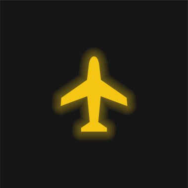 Uçak sarı parlayan neon simgesi