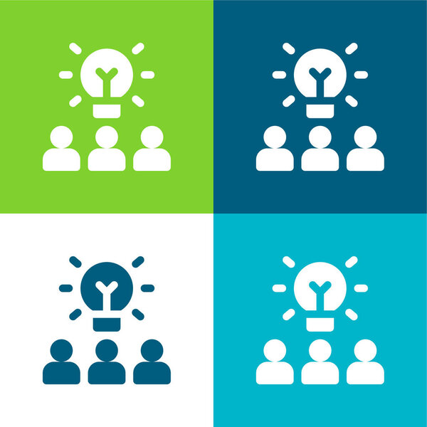 Мозговой штурм Плоский четырехцветный минимальный набор значков