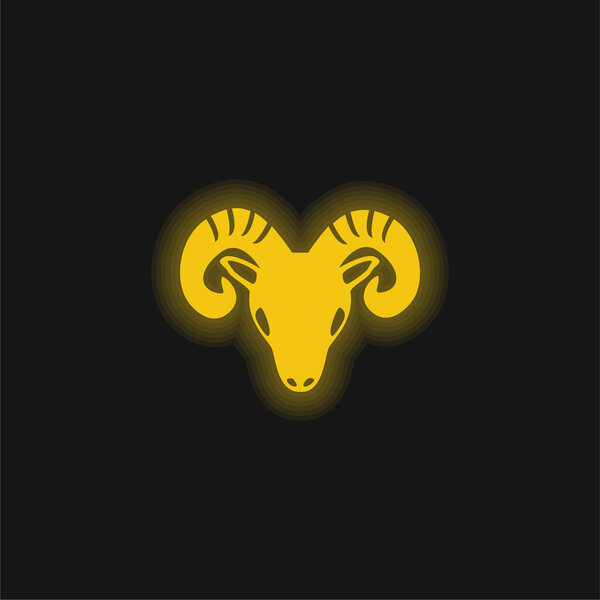 Aries Zodiac Symbol Of Frontal Goat Head yellow glowing neon icon