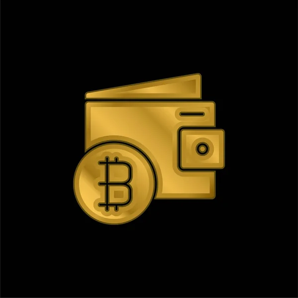 Bitcoin Portfel Złoty Metaliczna Ikona Lub Wektor Logo — Wektor stockowy