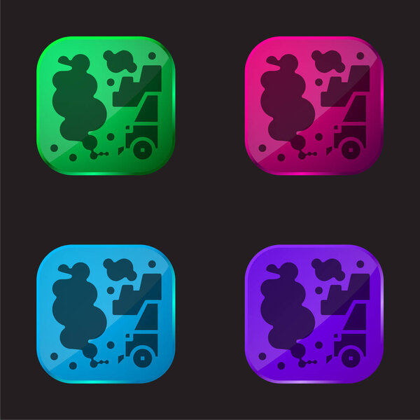 Air Pollution four color glass button icon