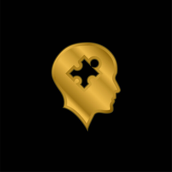 Bald Head With Puzzle Piece gold plated metalic icon or logo vector