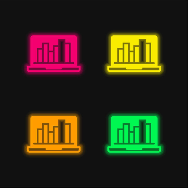 Аналитика 4 цветных светящихся неоновых вектора значок