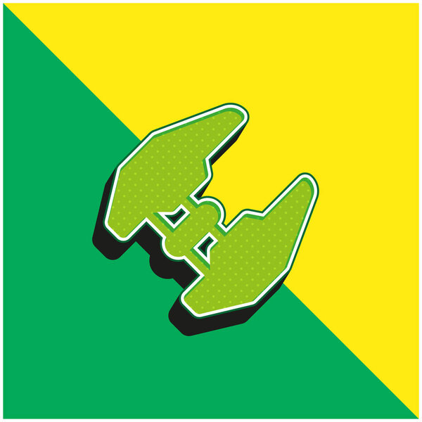 Атака плоскости зеленый и желтый современный 3D логотип векторной иконки