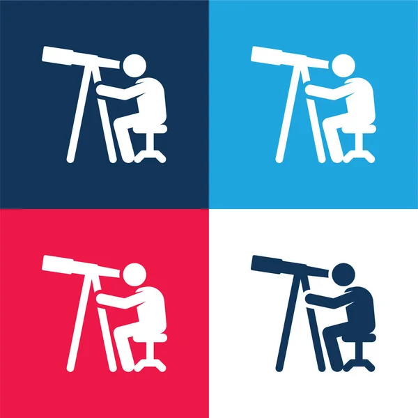 Astronomer Blue Red Four Color Minimal Icon Set — Stock Vector