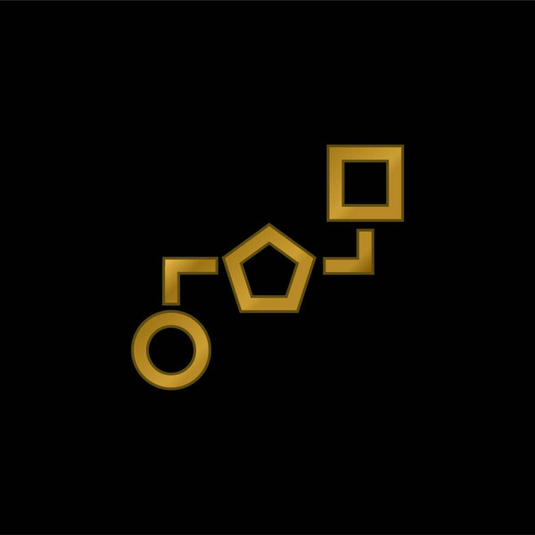 Блочные схемы из трех геометрических осколков, согнутых позолоченным металлическим значком или вектором логотипа