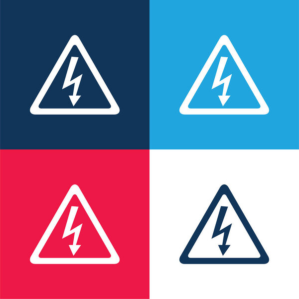 Arrow Bolt Signal Of Electrical Shock Risk In Triangular Shape blue and red four color minimal icon set