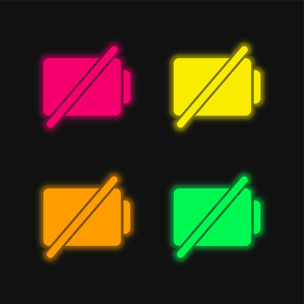 Battery With A Slash four color glowing neon vector icon